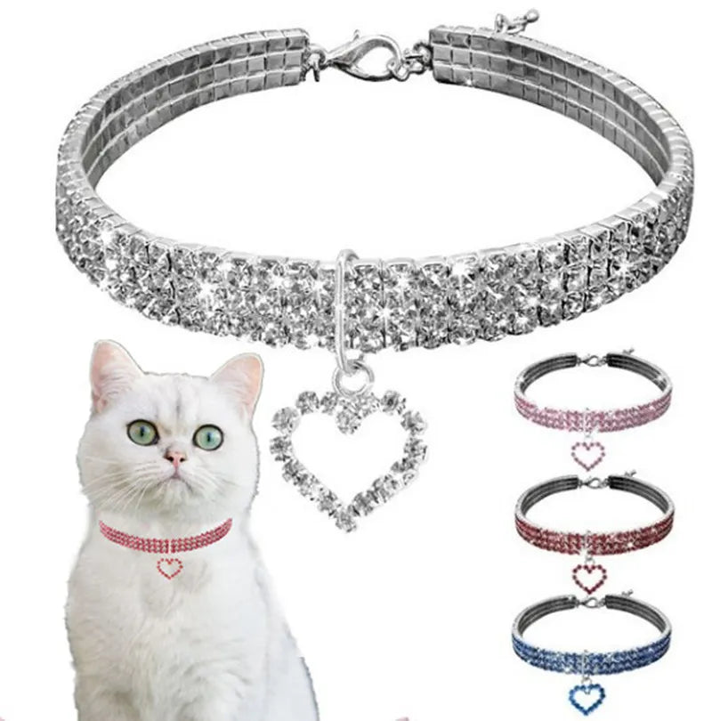 Cat Crystal Necklace Imitation Pearl Rhinestone Pendants Pearl Necklace Dog Collar Collar for Cats Dogs Pet  Collier Collar Gato